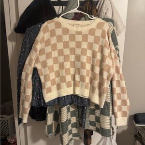 Checkered Cream and Tan Sweater
